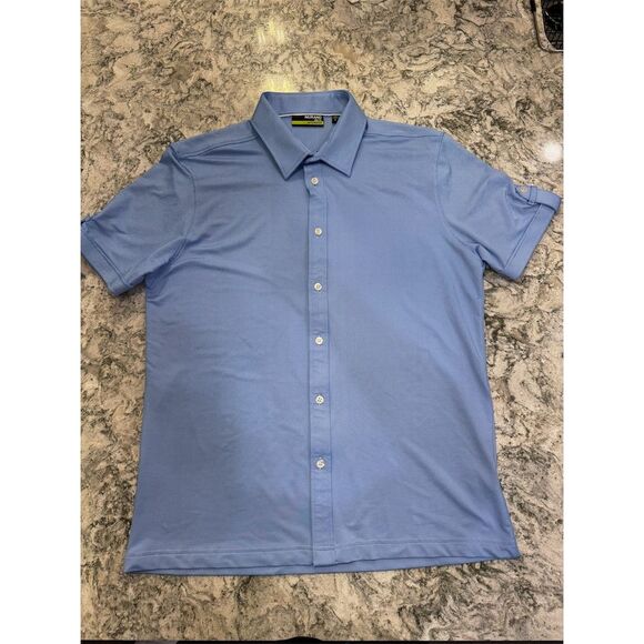 Murano Men's Slim Fit Short Sleeve Button-Up Shirt Light Blue Size L - Picture 1 of 4